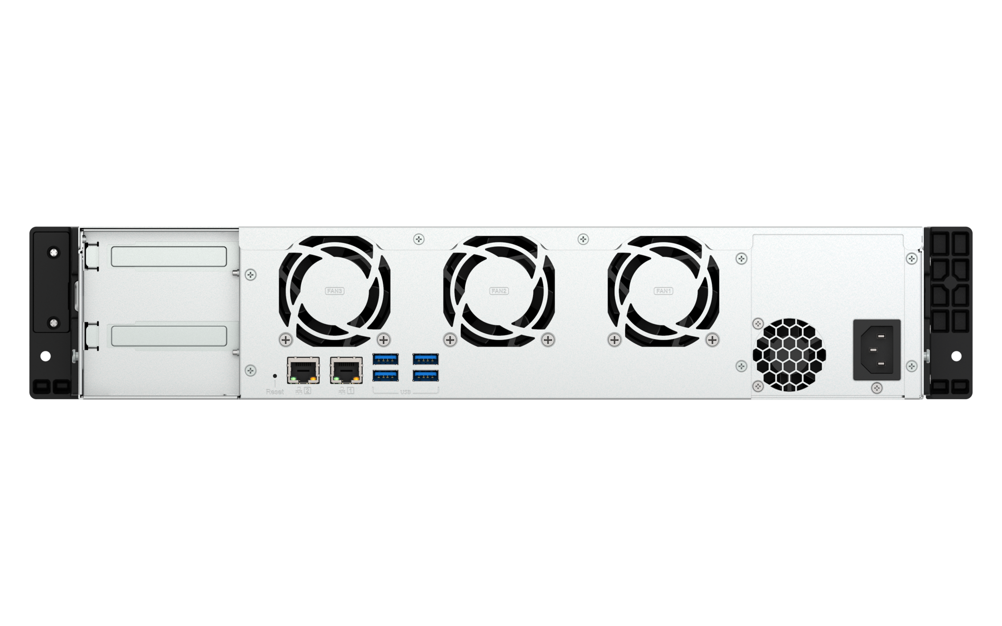 QNAP TS-855eU - tylny panel z portami sieciowymi i gniazdami rozszerzeń